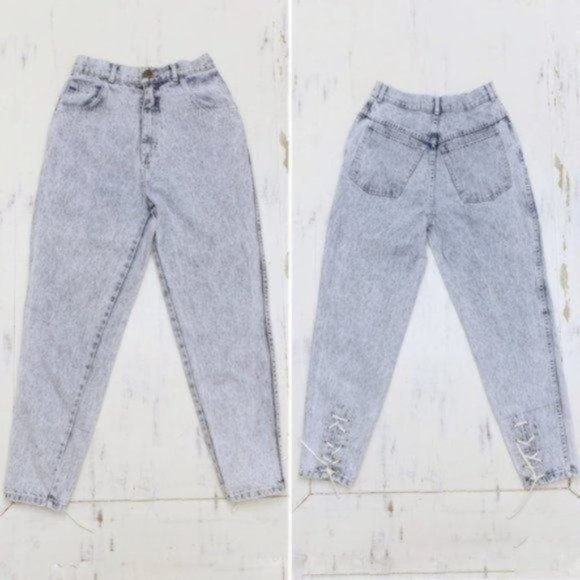 Vintage 90s Mom Jeans Lace-Up Cuff Tapered High Waisted White Washed 26 - Picture 2 of 10